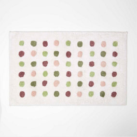 Homescapes Multi Colour 100% Cotton Bath Mat Tufted Polka Dot Design, 50 x 80 cm