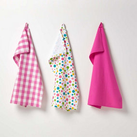 Homescapes Multi Colour Polka Dot Cotton Tea Towels Set Of Three
