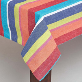 Homescapes Multi Colour Striped Tablecloth 137 x 178 cm