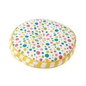 Homescapes Multi Polka Dots & Yellow Stripes Round Floor Cushion