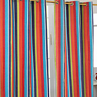 Homescapes Multi Stripes Ready Made Eyelet Curtain Pair, 117 x 137 cm Drop