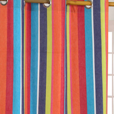 Homescapes Multi Stripes Ready Made Eyelet Curtain Pair, 117 x 137 cm Drop