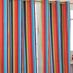 Homescapes Multi Stripes Ready Made Eyelet Curtain Pair, 137 x 228 cm Drop