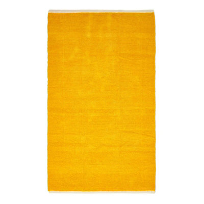 Homescapes Mustard 100% Cotton Plain Chenille Rug with Natural Trim, 90 x 150 cm