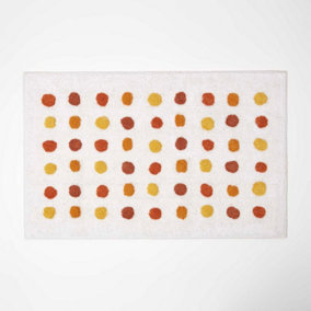 Homescapes Mustard and White 100% Cotton Bath Mat Tufted Polka Dot Design, 50 x 80 cm
