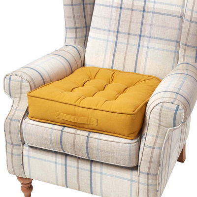 Homescapes Mustard Cotton Armchair Booster Cushion