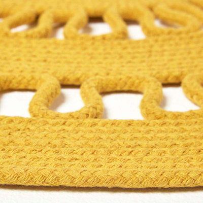Homescapes Mustard Crochet Braided Rug 70cm Round