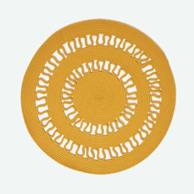Homescapes Mustard Crochet Braided Rug 90cm Round | DIY at B&Q