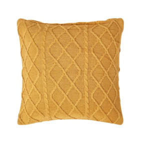 Homescapes Mustard Diamond Cable Knit Cushion Cover, 45 x 45 cm
