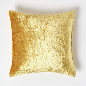 Homescapes Mustard Gold Luxury Crushed Velvet Cushion Cover, 45 x 45cm