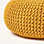 Homescapes Mustard Large Round Cotton Knitted Pouffe Footstool