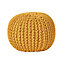Homescapes Mustard Round Cotton Knitted Pouffe Footstool
