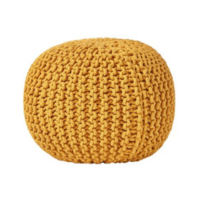Homescapes Mustard Round Cotton Knitted Pouffe Footstool