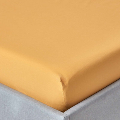 Homescapes Mustard Yellow Egyptian Cotton Deep Fitted Sheet 200 TC, Double