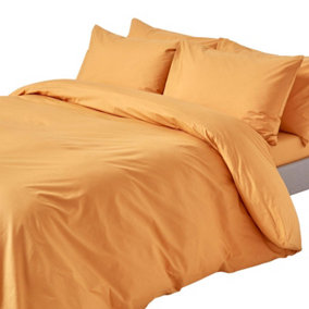 Homescapes Mustard Yellow Egyptian Cotton Duvet Cover with Pillowcases 200 TC, King