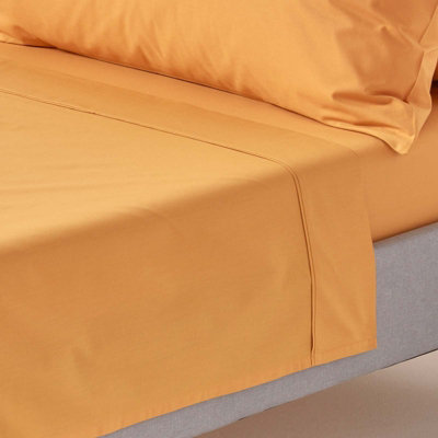 Homescapes Mustard Yellow Egyptian Cotton Flat Sheet 200 TC, Double