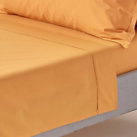 Homescapes Mustard Yellow Egyptian Cotton Flat Sheet 200 TC, Super King Size