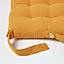 Homescapes Mustard Yellow Plain Seat Pad with Button Straps 100% Cotton 40 x 40 cm
