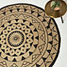 Homescapes Natural & Black Mandala Braided Hemp Rug, 150 cm Round