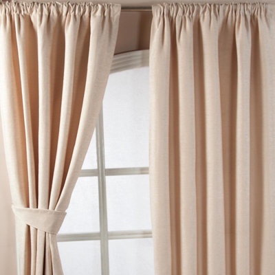 Homescapes Natural Chenille Pencil Pleat Lined Curtains Pair, 66 x 72 ...