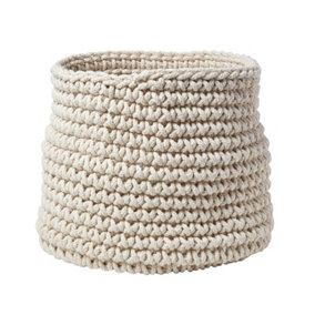 Homescapes Natural Cotton Knitted Round Storage Basket, 42 x 37 cm