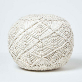 Homescapes Natural Crochet Knitted Pouffe 35 x 40 cm