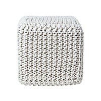 Homescapes Natural Cube Cotton Knitted Pouffe Footstool
