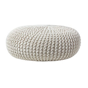 Homescapes Natural Large Round Cotton Knitted Pouffe Footstool