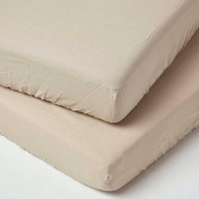 Homescapes Natural Linen Cot Bed Fitted Sheets 70 x 140 cm, Pack of 2