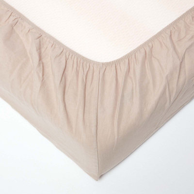 Homescapes Natural Linen Fitted Sheet, Small Double