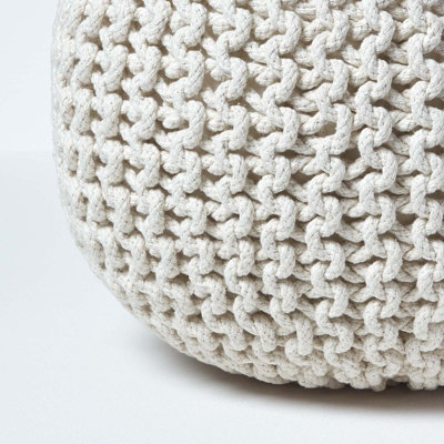 Homescapes Natural Round Cotton Knitted Pouffe Footstool