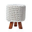 Homescapes Natural Tall Cotton Knitted Footstool on Legs