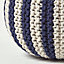 Homescapes Navy and White Knitted Pouffe Striped Footstool 40 x 50 cm