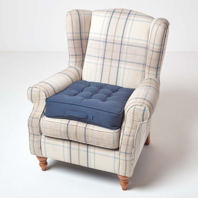Homescapes Navy Blue Cotton Armchair Booster Cushion