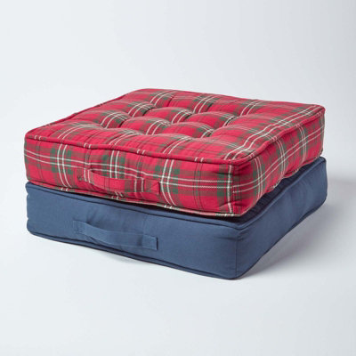 Homescapes Navy Blue Cotton Armchair Booster Cushion