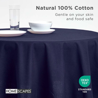 Homescapes Navy Blue Cotton Round Tablecloth 178 cm