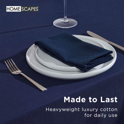 Homescapes Navy Blue Cotton Round Tablecloth 178 cm