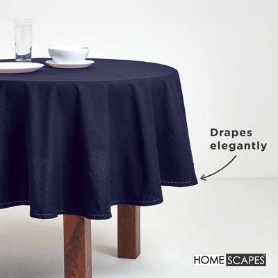 Homescapes Navy Blue Cotton Round Tablecloth 178 cm