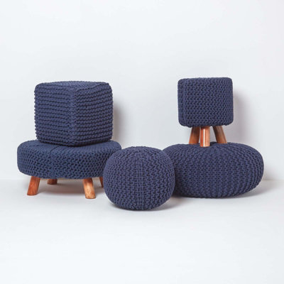 Navy store knitted pouffe