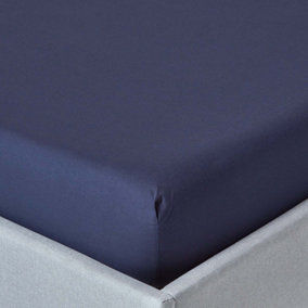 Homescapes Navy Blue Egyptian Cotton Deep Fitted Sheet 200 TC, Double