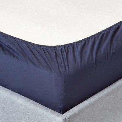 Homescapes Navy Blue Egyptian Cotton Deep Fitted Sheet 200 TC, Super King