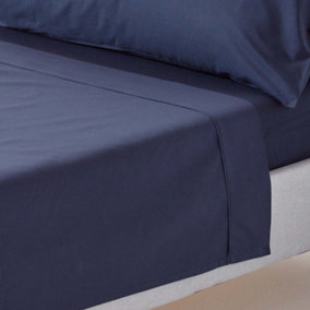 Homescapes Navy Blue Egyptian Cotton Flat Sheet 200 TC, Double