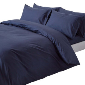 Homescapes Navy Blue Egyptian Cotton Single Duvet Cover with One Pillowcase, 200 TC