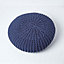 Homescapes Navy Blue Large Round Cotton Knitted Pouffe Footstool