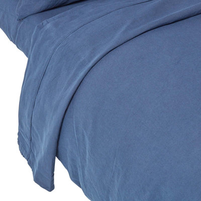 Homescapes Navy Blue Linen Flat Sheet, Double