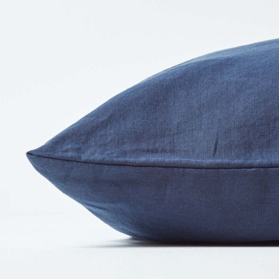 Homescapes Navy Blue Linen V Shaped Pillowcase
