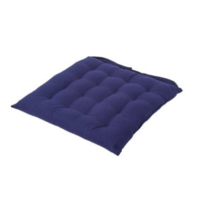 Homescapes Navy Blue Plain Seat Pad with Button Straps 100% Cotton 40 x 40 cm