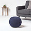 Homescapes Navy Blue Round Cotton Knitted Pouffe Footstool