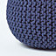 Homescapes Navy Blue Round Cotton Knitted Pouffe Footstool