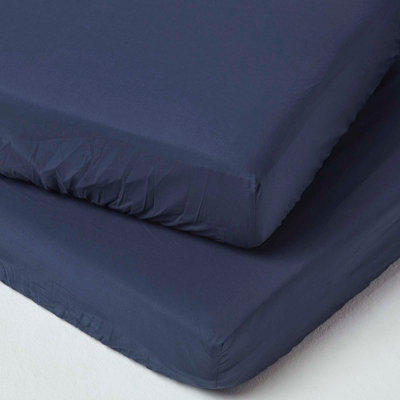 Homescapes Navy Cotton Cot Bed Fitted Sheets 200 Thread Count, 2 Pack